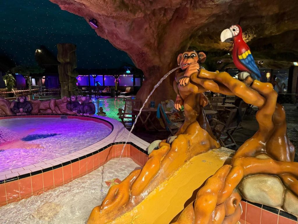 zwembad met aap en papegaai